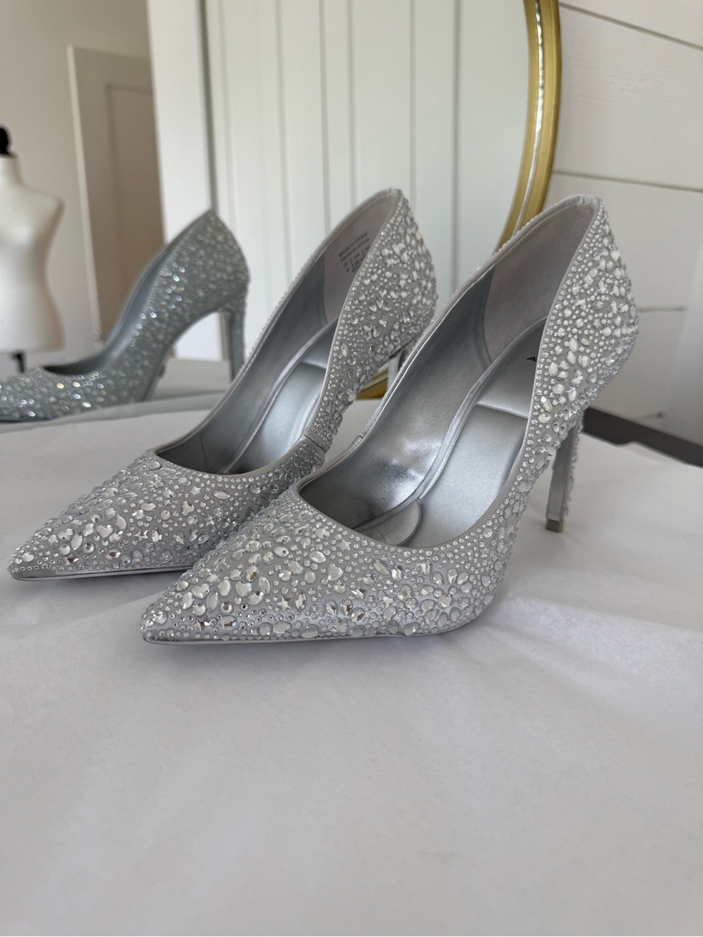 Aldo X Disney Silver Crystal-Embellished Pointed Toe Heels